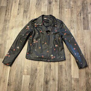 Who What Wear Faux Leather Jacket Floral Asymmetric Zip Size Small